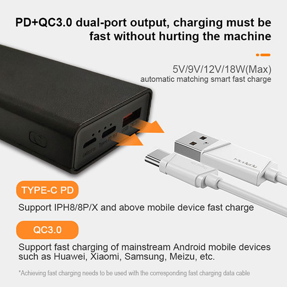 2020 newest 10000mAh small size Power Bank with type C PD port to charge pc LWS-8031